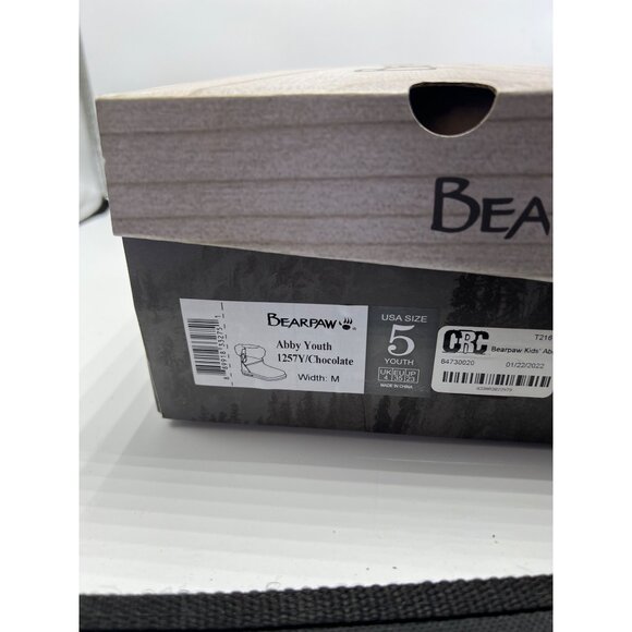 New! Bearpaw Abby Youth Chocolate Boots Size 5 M With Faux Fur Collar & Adjustab - Picture 2 of 9